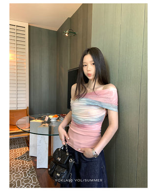 mesh off-shoulder top