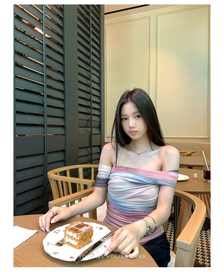 mesh off-shoulder top