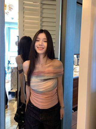 mesh off-shoulder top