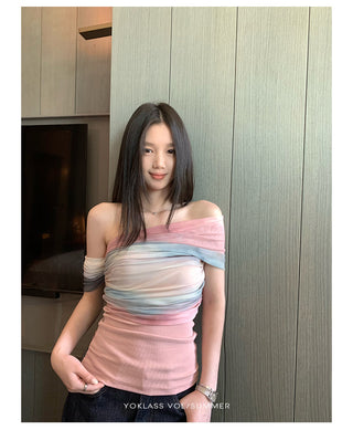 mesh off-shoulder top
