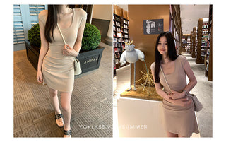 U-collar slim dress
