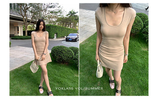 U-collar slim dress
