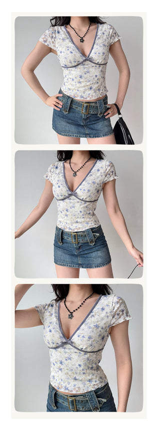 deep V lace top