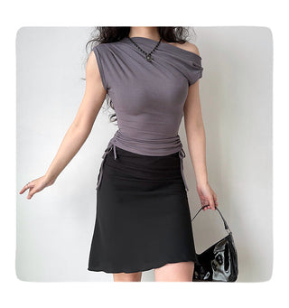 off-shoulder drawstring top