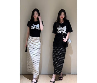 polka dot slit skirt