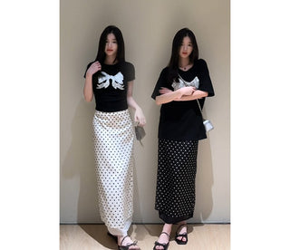 polka dot slit skirt