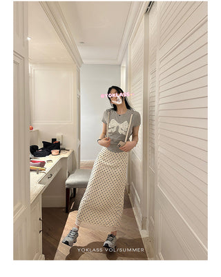 polka dot slit skirt
