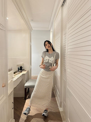 polka dot slit skirt