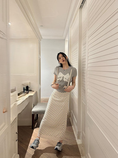 polka dot slit skirt