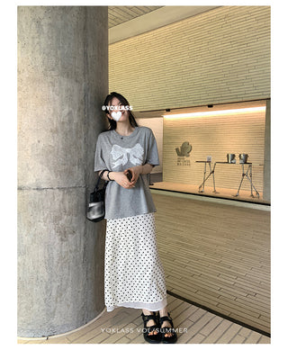 polka dot slit skirt
