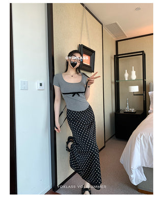 polka dot slit skirt