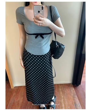 polka dot slit skirt