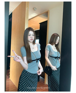 polka dot slit skirt