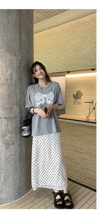 polka dot slit skirt