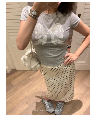 polka dot slit skirt