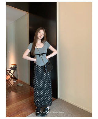 polka dot slit skirt