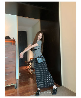 polka dot slit skirt