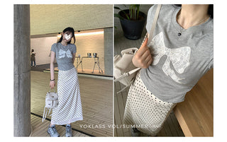polka dot slit skirt