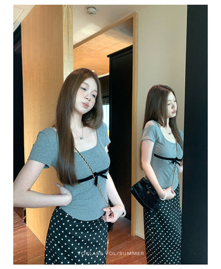 polka dot slit skirt