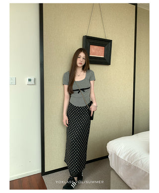 polka dot slit skirt