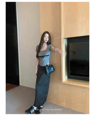 polka dot slit skirt