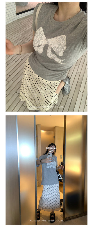 polka dot slit skirt