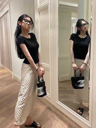 polka dot slit skirt