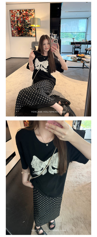 polka dot slit skirt