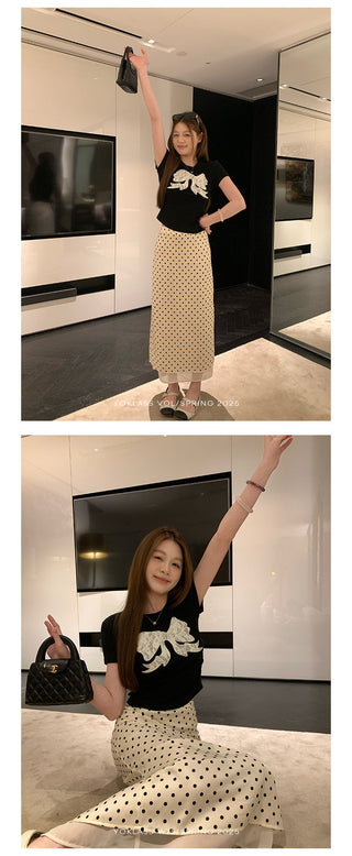 polka dot slit skirt