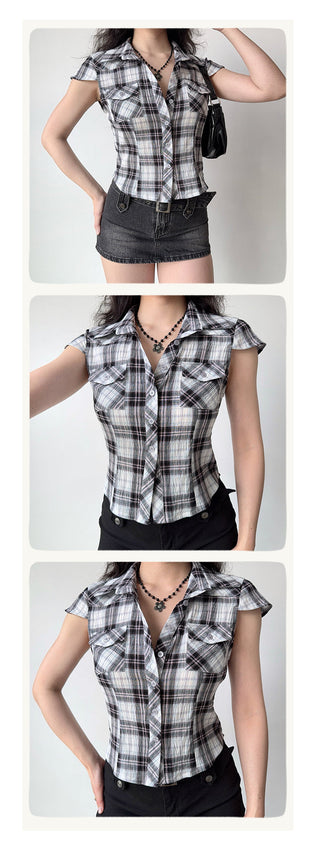 plaid puff shirt