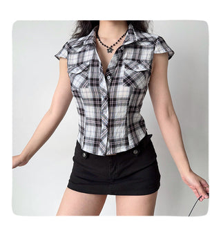 plaid puff shirt