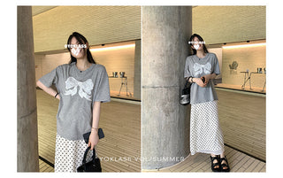 gray lace bow top