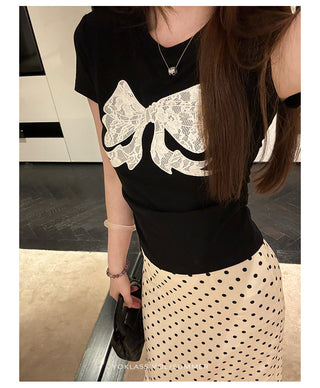gray lace bow top