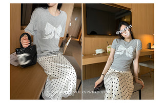 gray lace bow top
