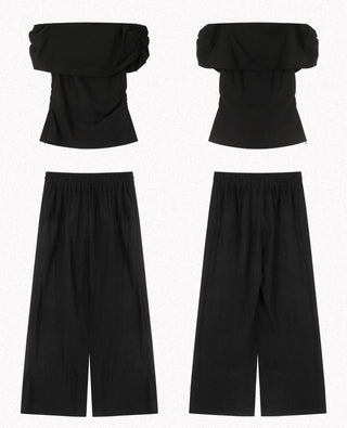 black off-shoulder suit
