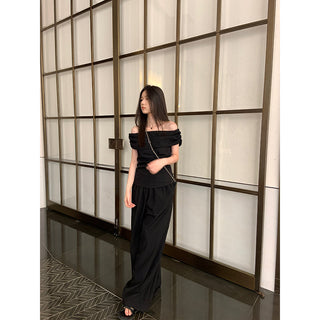 black off-shoulder suit