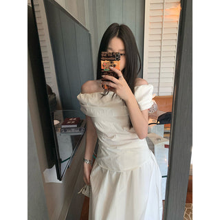 black off-shoulder suit