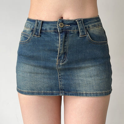 distressed denim miniskirt