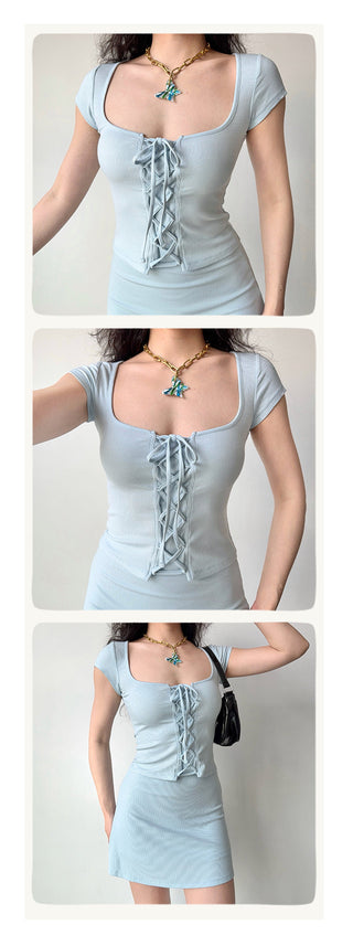 lace-up square Top