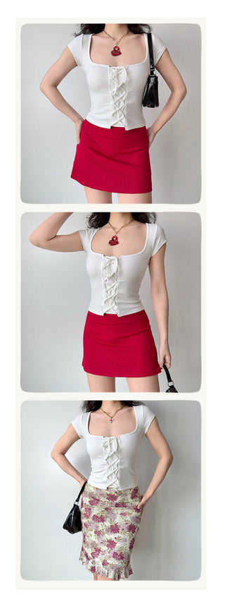 lace-up square Top