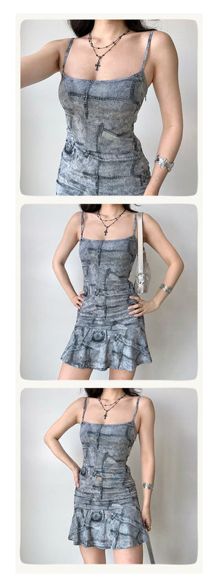 denim print skirt