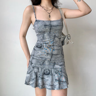 denim print skirt