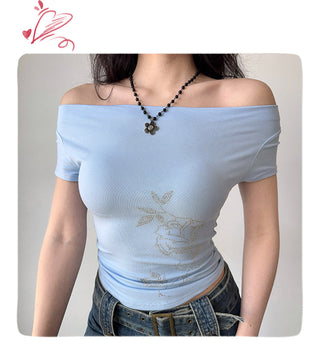 rhinestone off-neck top