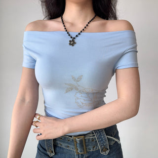 rhinestone off-neck top