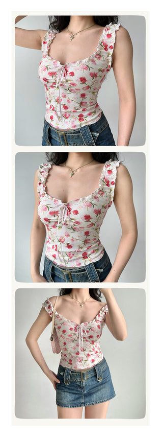 ruffled print vest