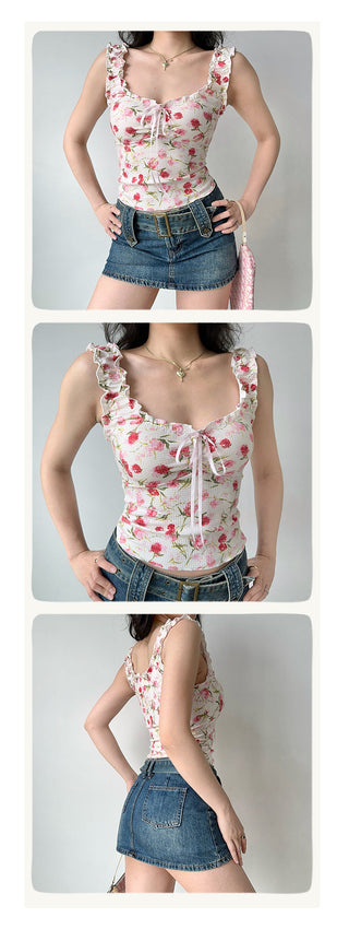 ruffled print vest