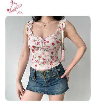 ruffled print vest