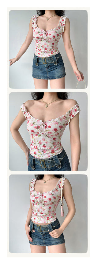 ruffled print vest