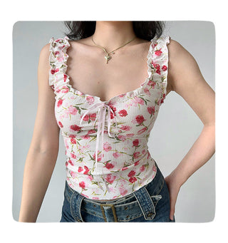 ruffled print vest