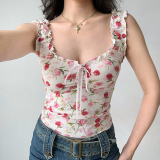 ruffled print vest